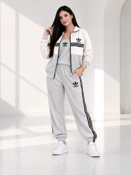 Ayollar sport kostyumi 3 qismli olimpiyka top shim oversize kulrang casual - 