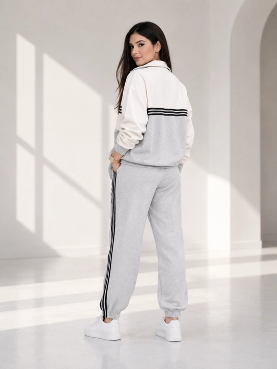 Ayollar sport kostyumi 3 qismli olimpiyka top shim oversize kulrang casual