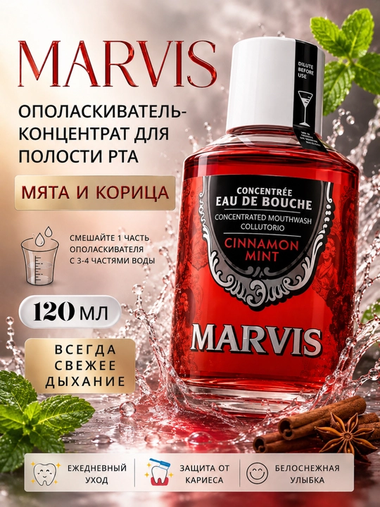 Marvis ополаскиватель для рта жидкость 120 мл, продукт Италии - 