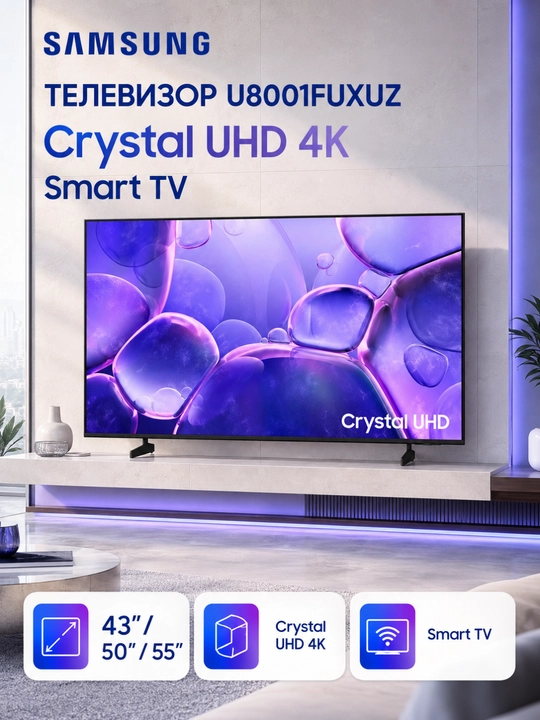 Televizor Samsung U8001FUXUZ Crystal UHD 4K Smart TV 43, 50, 55 dyuym - 