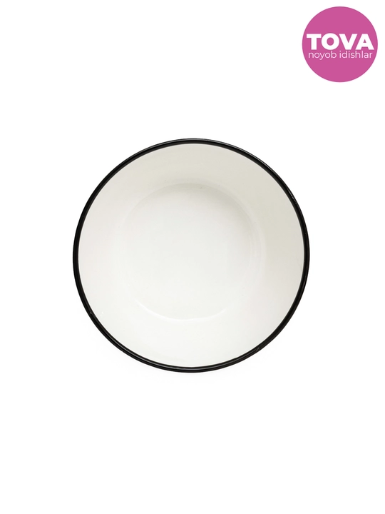 Столовый набор керамической посуды, с черным кантом и рифленой фактурой, 5 предметов