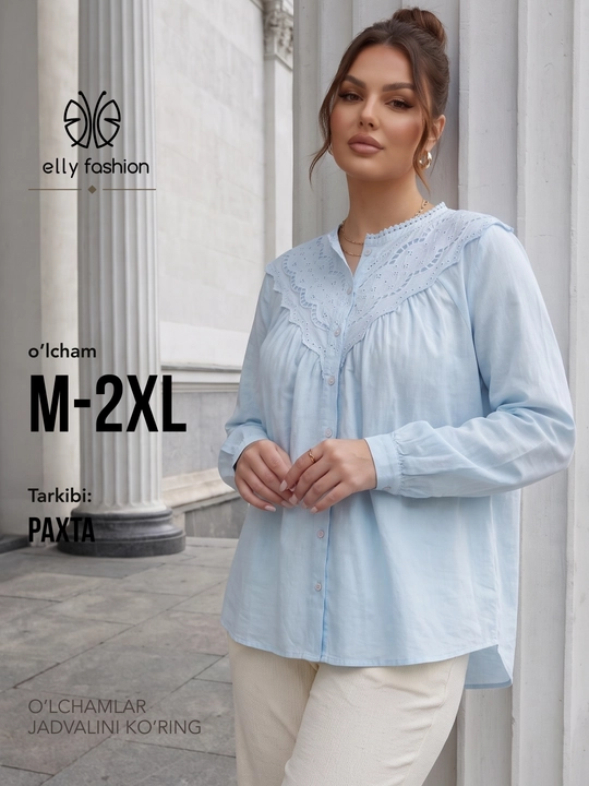 Rubashka ayollar, erkin bichimli bluzka, paxta 100% — ELLY FASHION