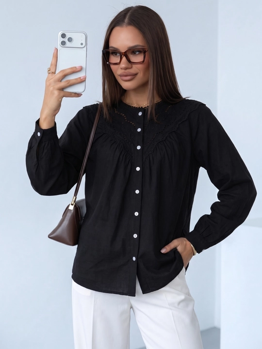 Rubashka ayollar, erkin bichimli bluzka, paxta 100% — ELLY FASHION