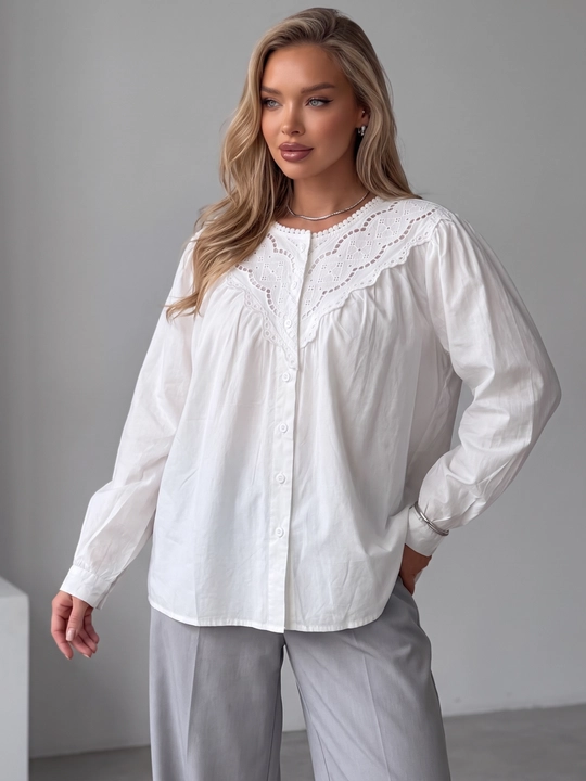 Rubashka ayollar, erkin bichimli bluzka, paxta 100% — ELLY FASHION