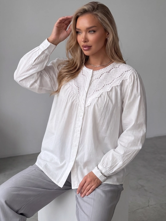 Rubashka ayollar, erkin bichimli bluzka, paxta 100% — ELLY FASHION