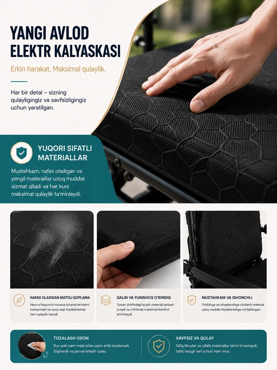 Elektr nogironlar aravachasi - joystik va elektr yuritmali yig‘ma elektr aravacha