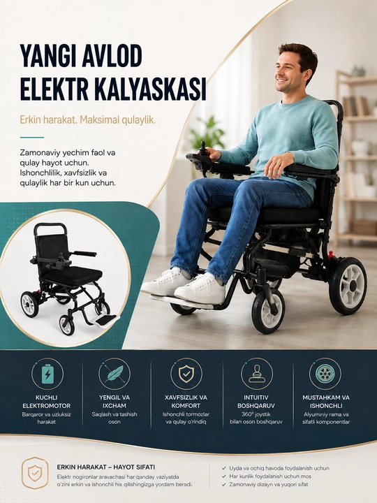 Elektr nogironlar aravachasi - joystik va elektr yuritmali yig‘ma elektr aravacha - 