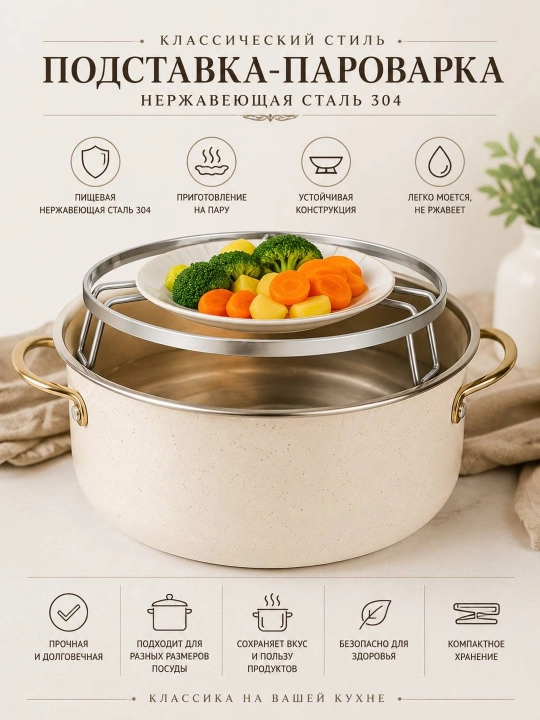Универсальная металлическая подставка для приготовления на пару (SUS 304) - 