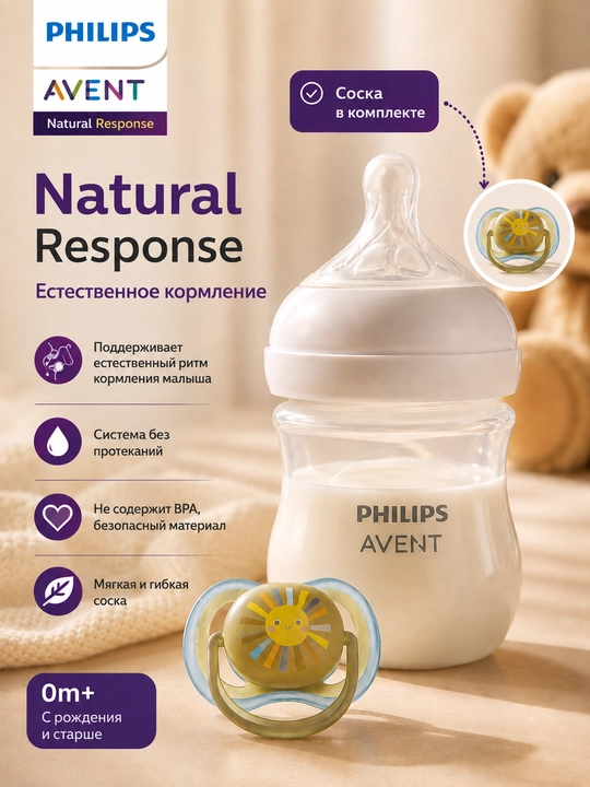 Бутылочка Philips Avent Natural Response , с пустышкой 0м+ BPA Free для малышей