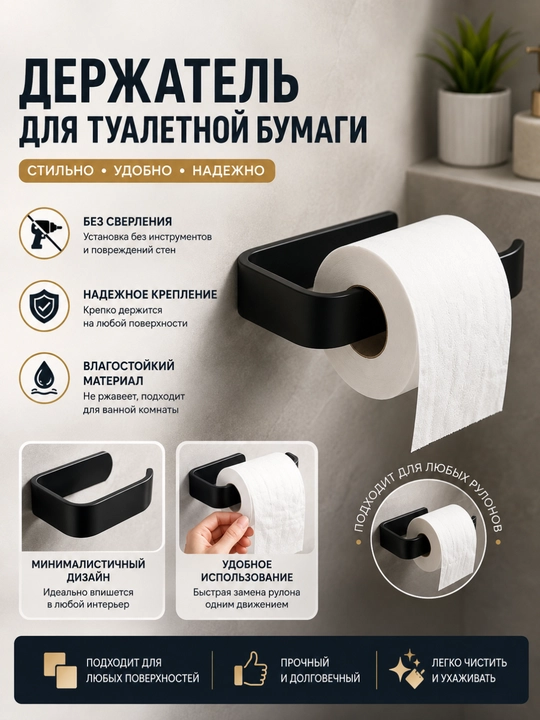 Настенный держатель для туалетной бумаги самоклеящийся, без сверления - 