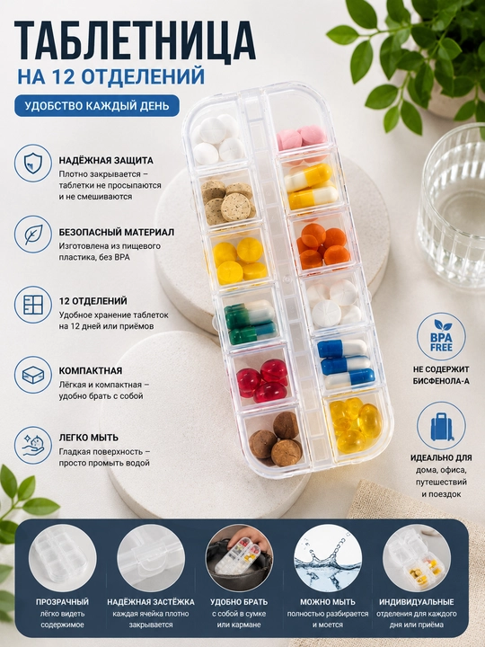12 bo‘limli dori qutisi - 