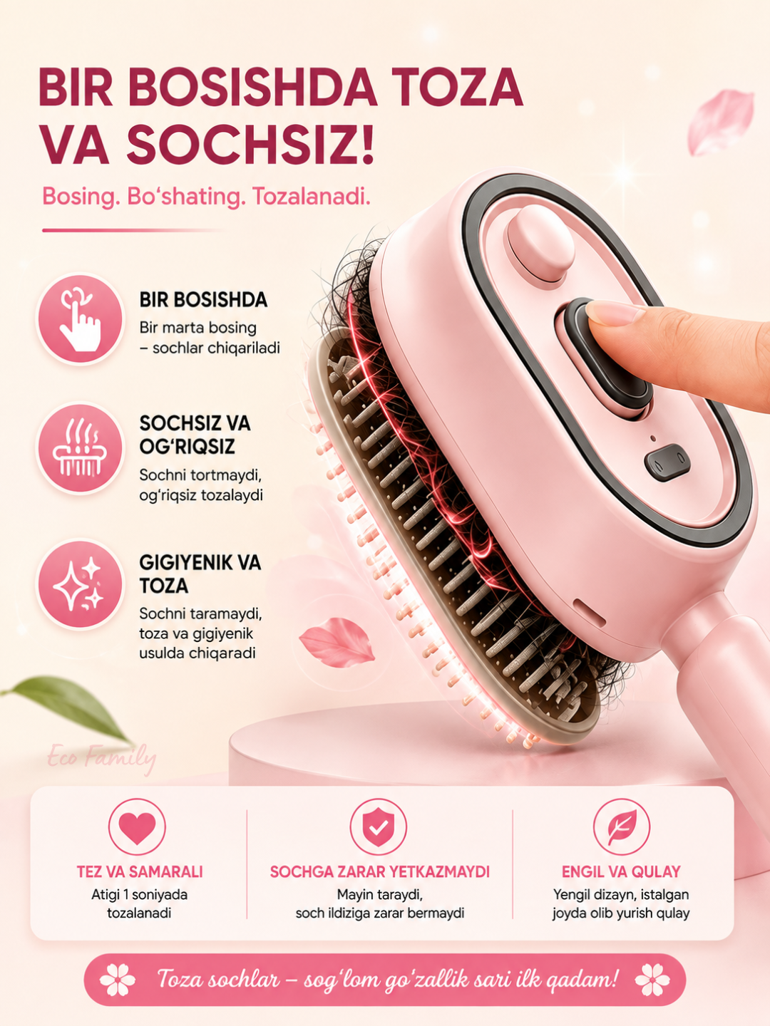 Soch o‘sishi va parvarishi uchun ko‘p funksiyali massajli taroq