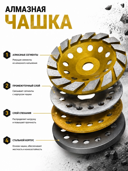 Алмазная чашка Cup Wheel для шлифовки бетона и камня