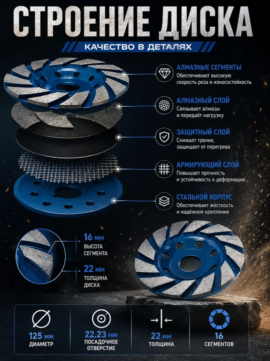 Алмазная чашка Cup Wheel для шлифовки бетона и камня
