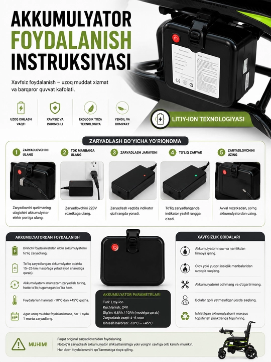 Yengil va yig‘iladigan elektr nogironlar aravachasi-karbon elektr kalyaska