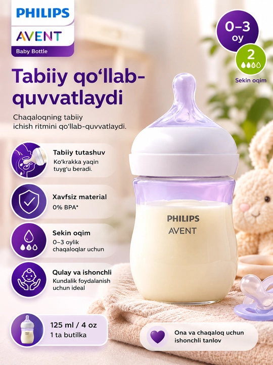 Бутылочка Philips Avent Natural Response 125 мл, BPA Free, 0–3 месяца
