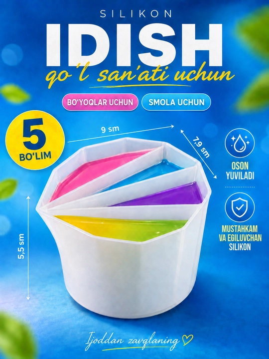 Bo‘yoqlarni aralashtirish uchun seksiyali silikon idish