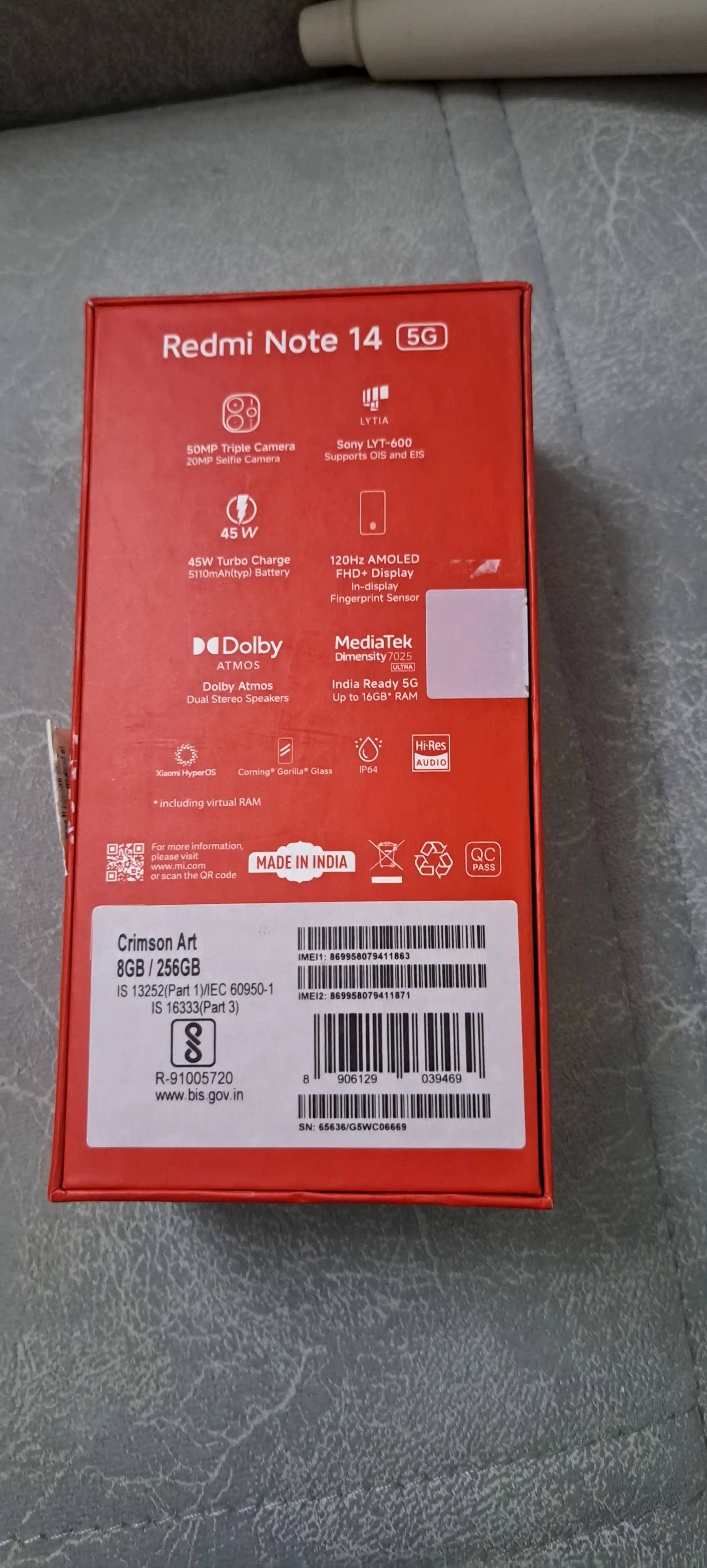Smartfon Redmi Note 14 5G, 8/256 GB, 5110 mA/soat, 50 MP kamera, 1 yillik kafolat