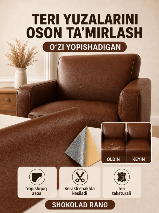 Yelimli sun’iy charm, mebel va avtomobil o‘rindiqlarini ta’mirlash uchun - 