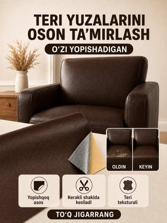 Yelimli sun’iy charm, mebel va avtomobil o‘rindiqlarini ta’mirlash uchun - 