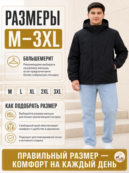 Kapyushonli erkaklar mavsumiy vetrovkasi, bahorgi kurtka, Yevropa o‘lchami M–3XL