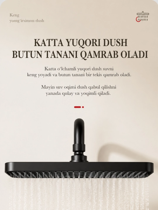 Dush tizimi 4-in-1, yuqori dush, qo‘l dushi, gigiyenik dush, tugmali boshqaruv