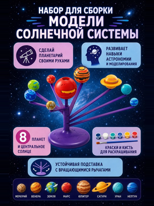 Quyosh tizimi maketi va yulduzli osmon proyektori bolalar uchun tajriba to'plami