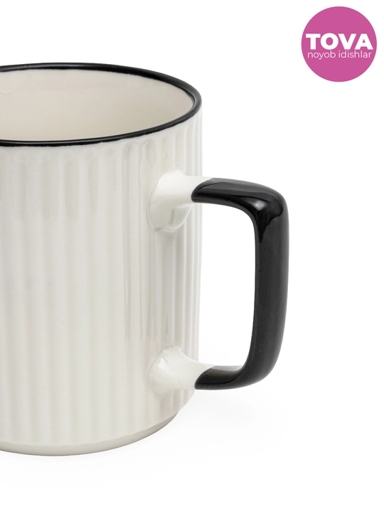 Uy va ofis uchun keramik krujka, taram-taram, qora hoshiyali, 400 ml