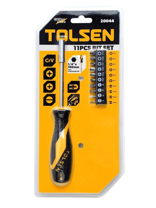 Отвертка с битами TOLSEN 1/4" 25 мм, 11 пр 20044