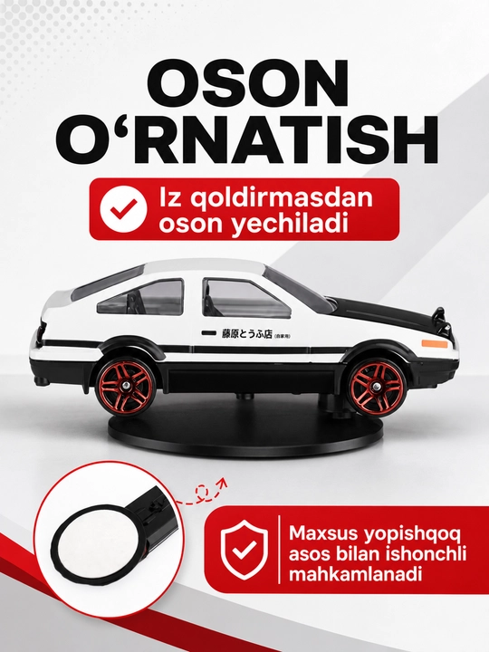 Drift mashinasi Toyota AE86 (JDM) — torpeda va avtomobil paneli uchun 360° aylanuvchi bezak, haydovchiga sovg'a
