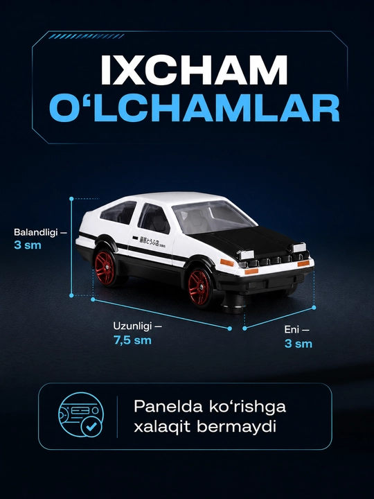 Drift mashinasi Toyota AE86 (JDM) — torpeda va avtomobil paneli uchun 360° aylanuvchi bezak, haydovchiga sovg'a