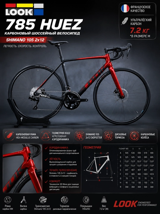 Карбоновый шоссейный велосипед LOOK 785 Huez Shimano 105 2x12 - 