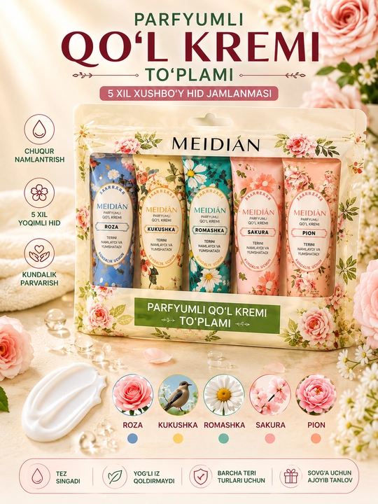 MEIDIAN Flower Fragrance Hand Cream Set — набор кремов для рук с цветочными ароматами