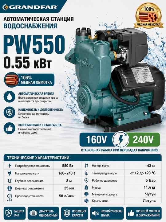 Автоматический водяной насос GRANDFAR 250, 370, 550 - 