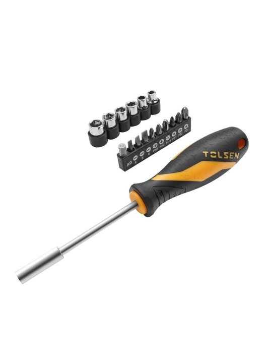Отвертка с головками и битами TOLSEN 1/4" 25 мм, переходник, 17 пр 20045
