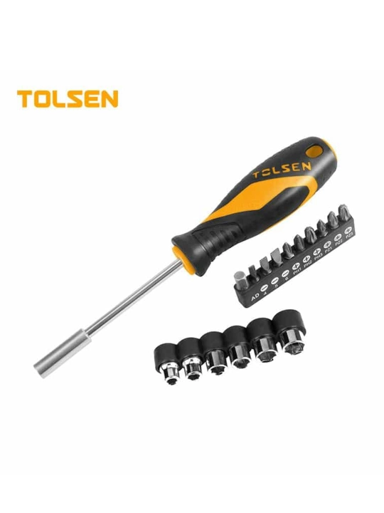 Отвертка с головками и битами TOLSEN 1/4" 25 мм, переходник, 17 пр 20045