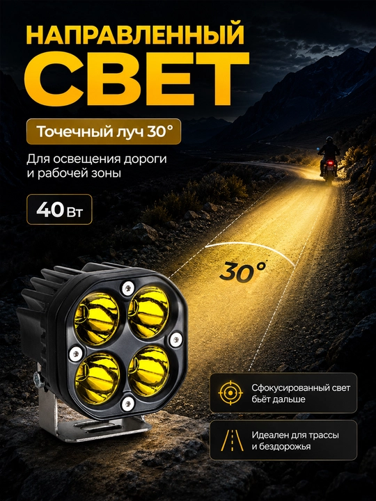 Mototsikl va texnika uchun LED ishchi fara 40 Vt 3 dyuym