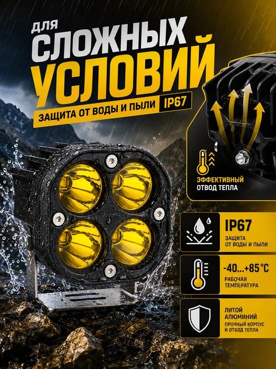 Mototsikl va texnika uchun LED ishchi fara 40 Vt 3 dyuym