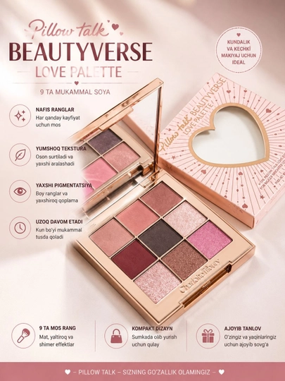 CHarlotte Tilburiy Beautyverse ko'z soyasi palitrasi 9hil rangda - 