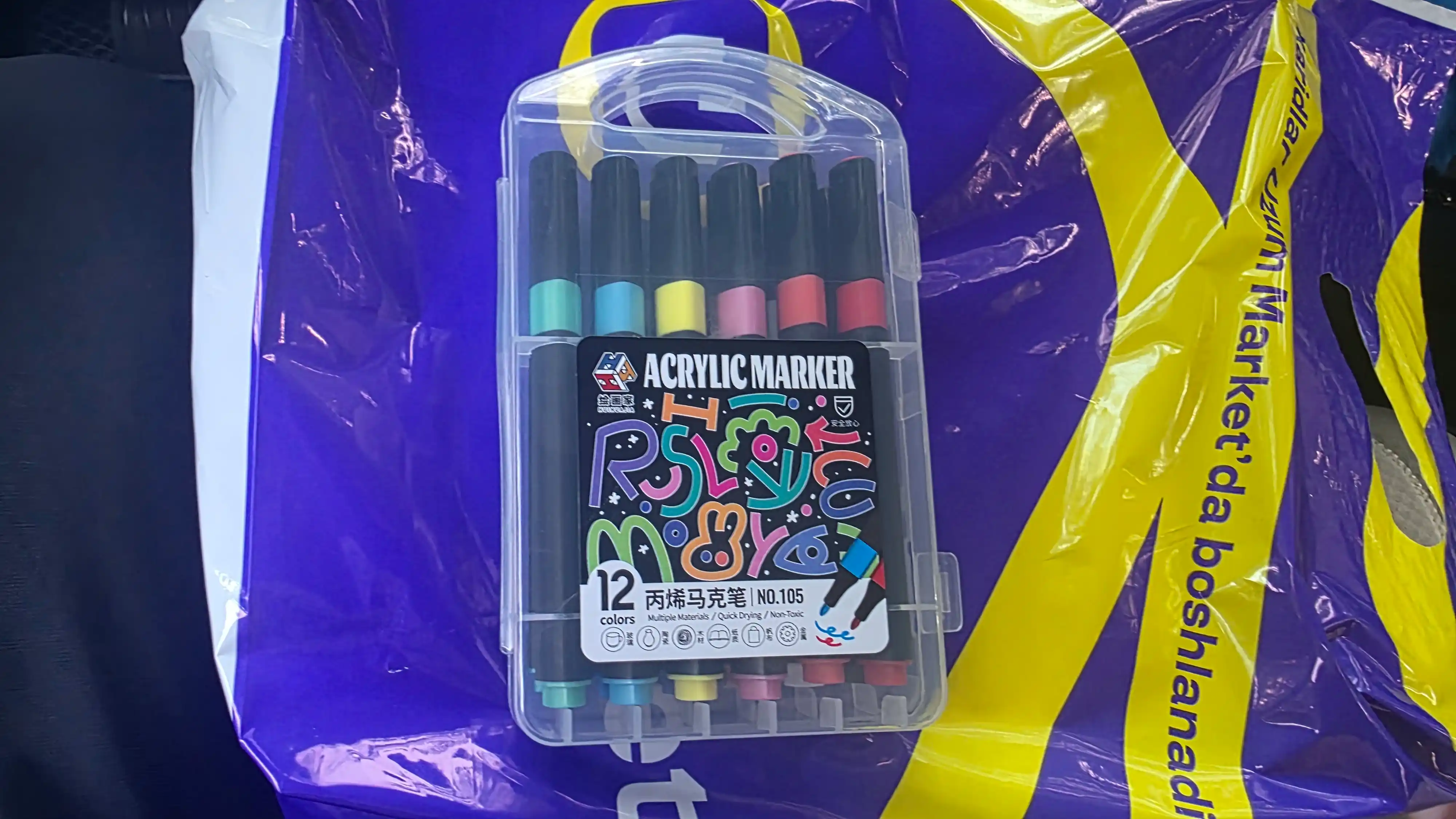 12, 18, 24 rangli akril markerlar to‘plami, suvga chidamli bo‘yoqli marker, plastik qutida