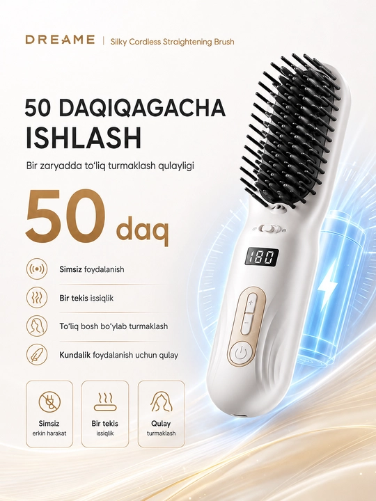 Dreame Silky to‘g‘rilagichli portativ termocho‘tka, ionizatsiya bilan, Type-C,200 °C gacha