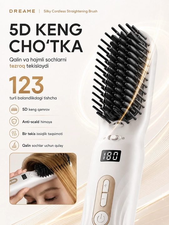 Dreame Silky to‘g‘rilagichli portativ termocho‘tka, ionizatsiya bilan, Type-C,200 °C gacha