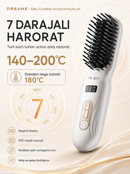 Dreame Silky to‘g‘rilagichli portativ termocho‘tka, ionizatsiya bilan, Type-C,200 °C gacha