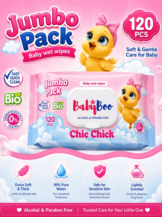 Детские влажные салфетки BabyBoo, Yellow and Pink,120- 480 шт - 