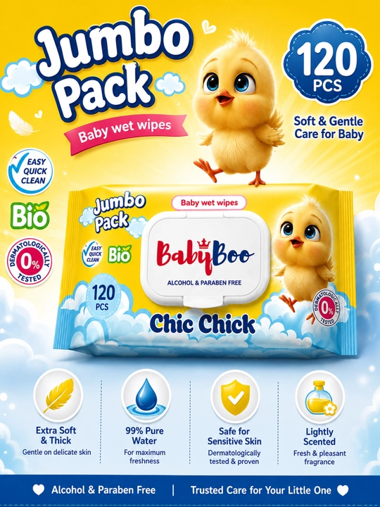 BabyBoo, Chik-chik nam bolalar salfetkalari,120 va 480 dona
