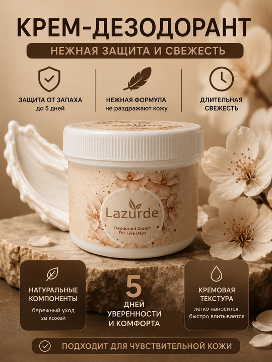 Krem-dezodarant-antiperspirant terlashga qarshi Lazurde, parfyumerlangan, 50 ml - 