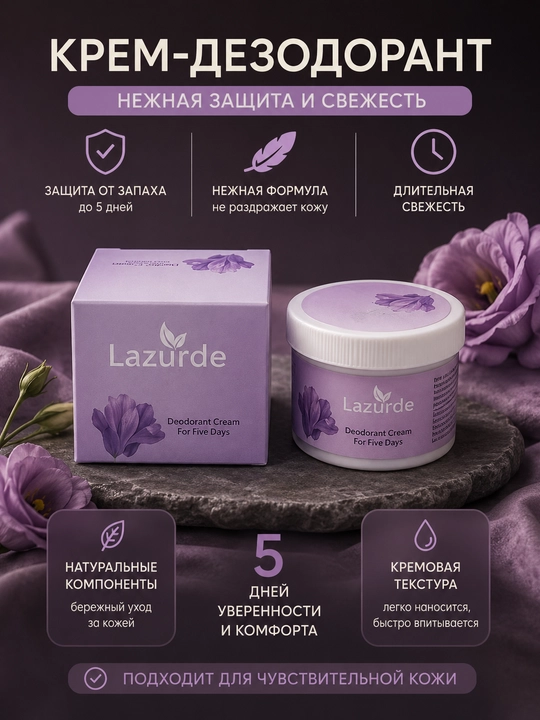 Krem-dezodarant-antiperspirant terlashga qarshi Lazurde, parfyumerlangan, 50 ml - 