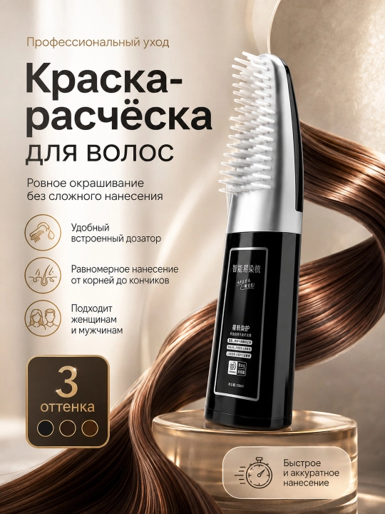 Краска-расчёска для волос с дозатором, для женщин и мужчин - 