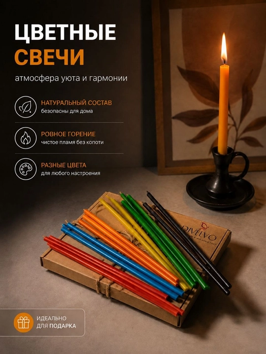 Набор цветных декоративных свечей для дома и подарка - 