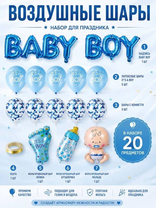 Воздушный шар из фольги BABY BOY и BABY GIRL, комплект для гендерной вечеринки и роддома